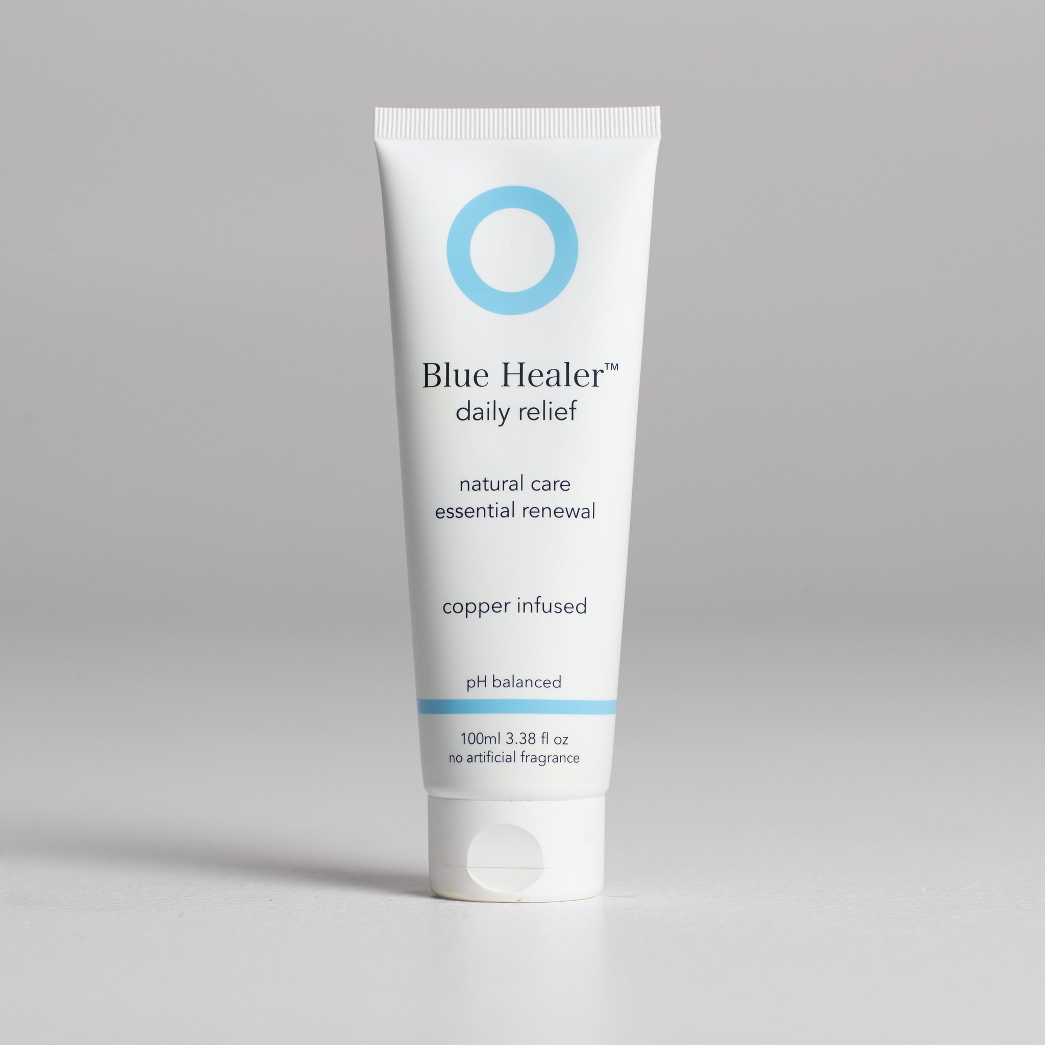 Blue Healer Daily Relief cream for 'natural care, essential renewal, copper infused. pH balanced. No artificial fragrance.' Effective fast relief from discomfort or soreness as it boosts skin's renewal & assists recovery. 